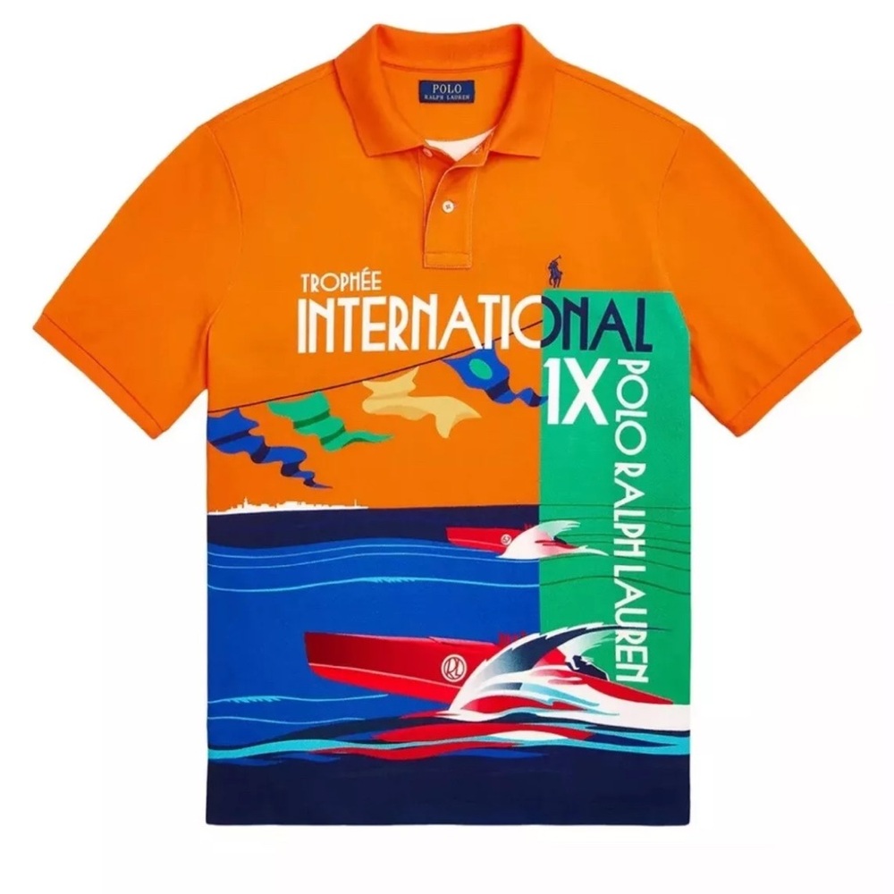 Polo by Ralph Lauren Orange and Blue Graphic Polo Shirt NWT